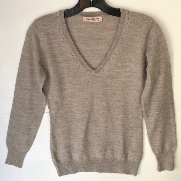 Brunella Gori Sweaters - Brunella Gori Gray Wool V Neck Long Sleeves Pullover Sweater Size S